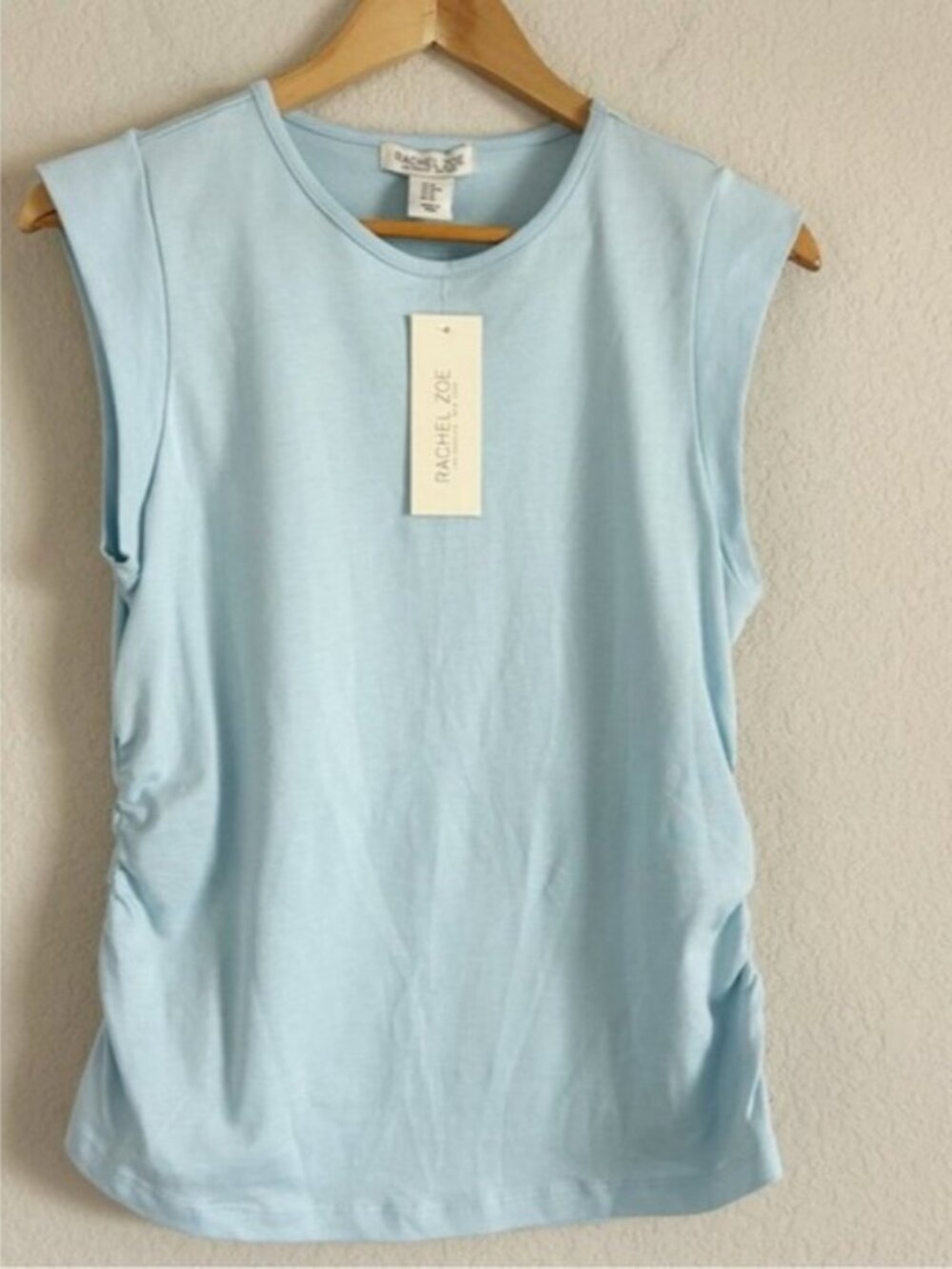 Rachel Zoe Cap Sleeve Tee Shirt Top Tank Ruched Side Size S Blue